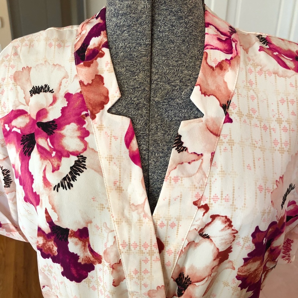 Pink Floral Print Faux Wrap Dress with Belt & Pockets, Small - Picture 4 of 6